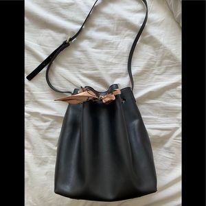 Black Leather Shoulder Bucket Bag